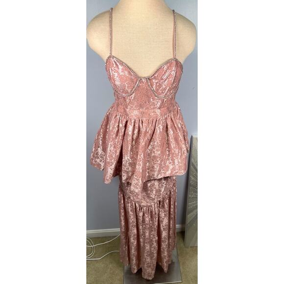 For Love & Lemons Shai Crystal Embellished Floral Tiered Maxi Dress Sz Medium - Picture 5 of 11